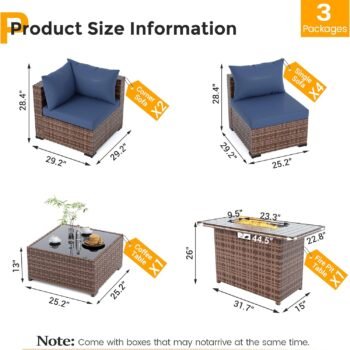 UDPATIO NBCS111 Wicker Patio Conversation Set with 111.8cm Fire Pit Table