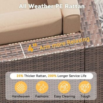 Aoxun Wicker Patio Conversation Set 8-Piece Modular Sectional