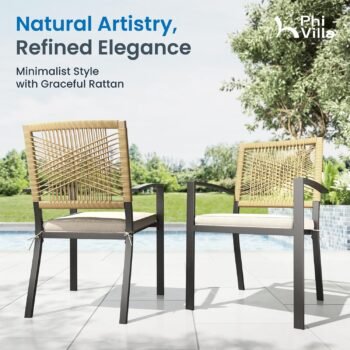 PHI VILLA Patio Dining Set Wicker Chairs