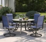 PHI VILLA Patio Dining Set 5-Piece Swivel Rocking Mesh Chairs