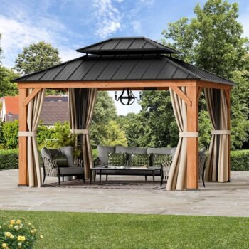 Modern Shade Wood Gazebo Double Galvanized Steel Roof