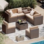 Aoxun Wicker Patio Conversation Set 8-Piece Modular Sectional