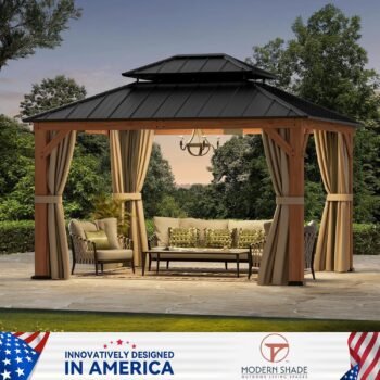Modern Shade Wood Gazebo Double Galvanized Steel Roof